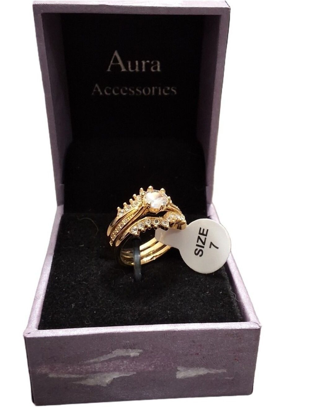 Aura Accessories Engagement Bridal Gold Rhinestone Statement Ring Size 7 NWT - Picture 2 of 5